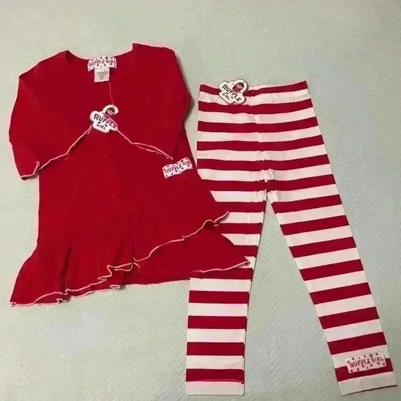 NEW WITH TAGS Ruffle Girl Set Red And White Size 4 Preppy Top and Bottom School - Picture 1 of 4